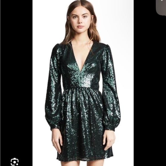 Saloni Camille mini dark green sequin dress size 2 - Picture 1 of 11
